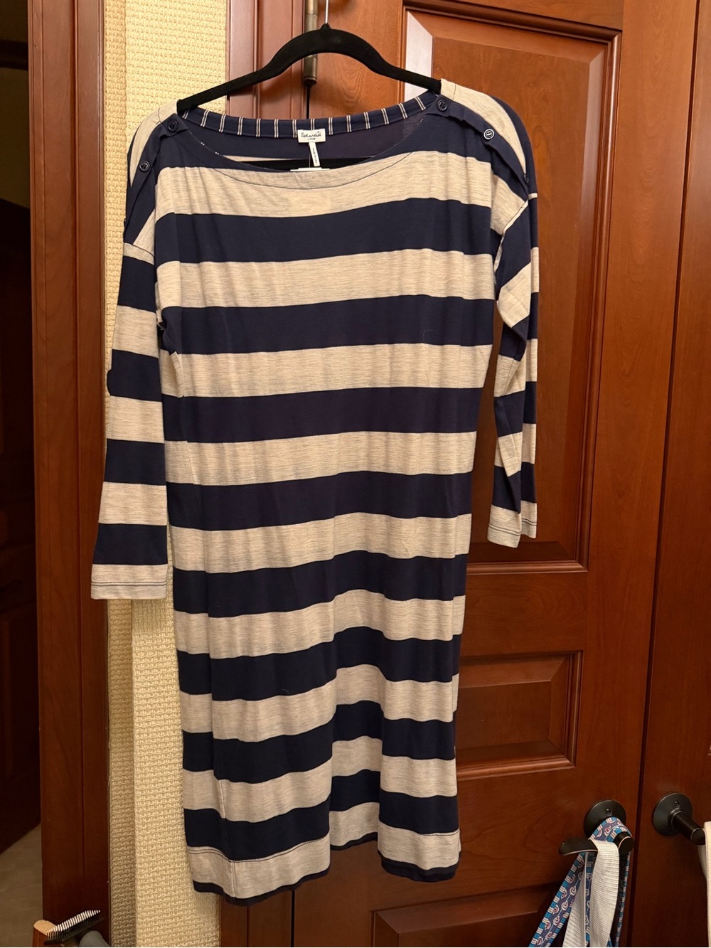 Splendid Navy and Cream Striped Midi Dress